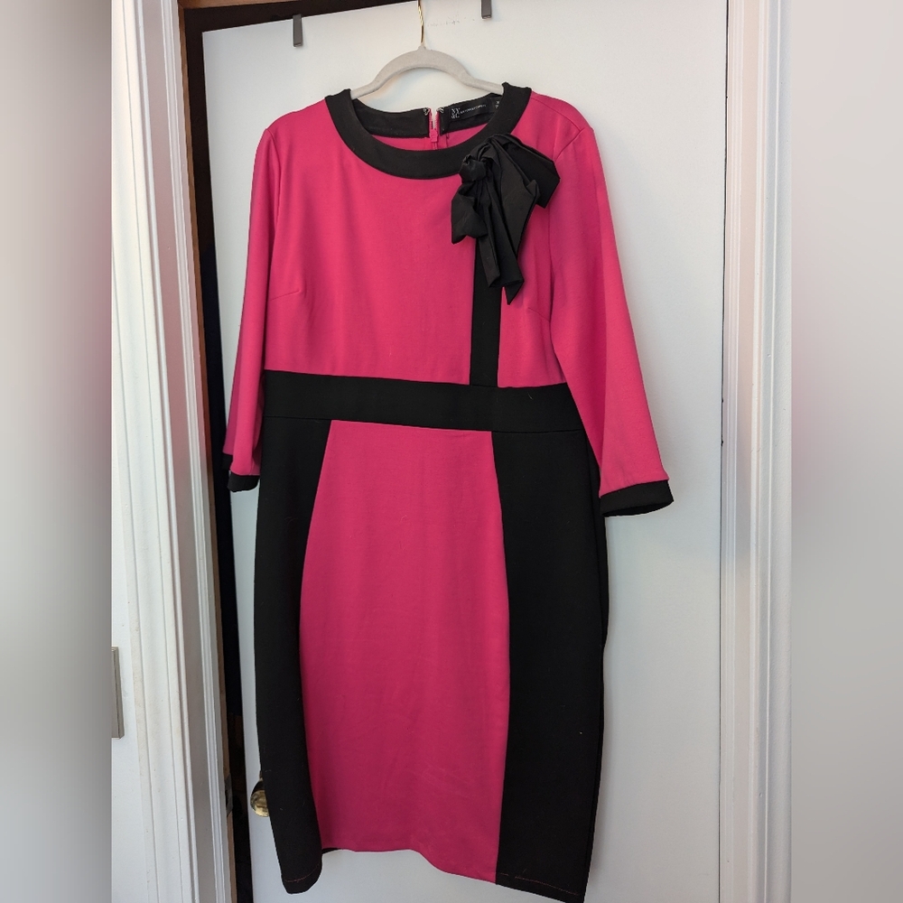New York & Company Pink and Black Long Sleeve Dress